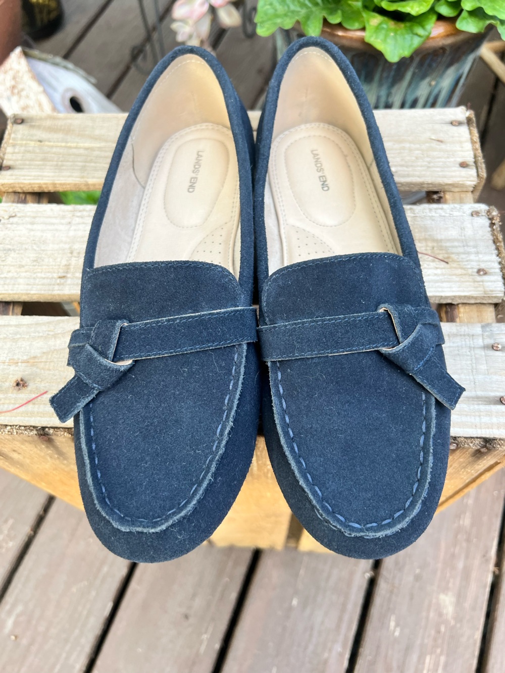 Lands' End Navy Suede Loafers - Size 9.5b.